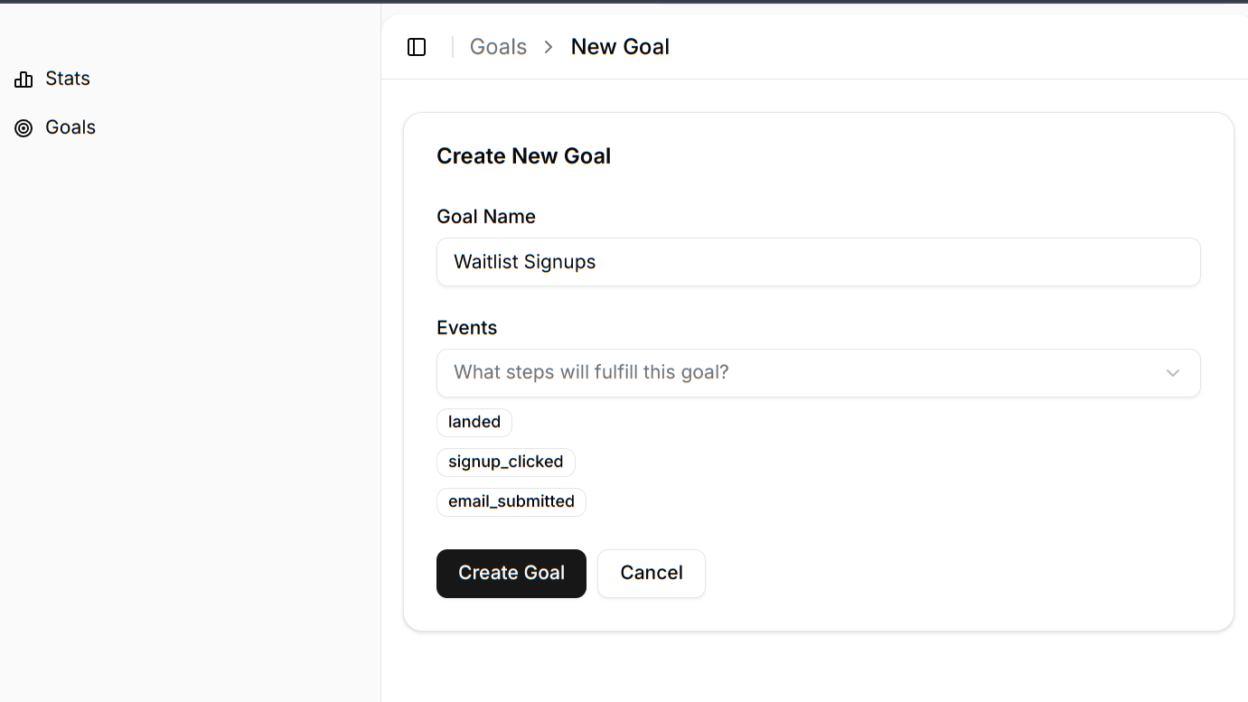 create new goal screen
