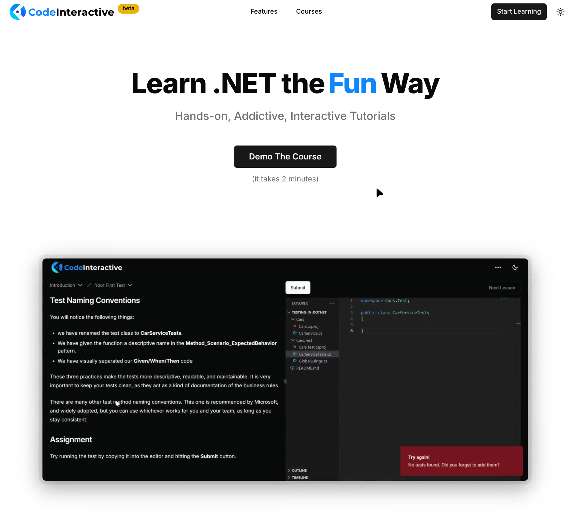 codeinteractive.dev landing page